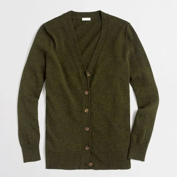 J. Crew Olive Green V-Neck Wool Blend Cardigan Sweater Size Large - Picture 3 of 5